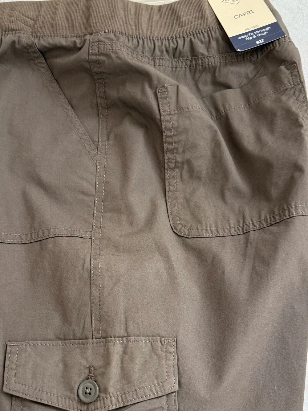 L Capri Easy Fit Through Hip/Thigh by St John’s Bay, Dark Khaki, Pockets Pull On - Picture 6 of 14